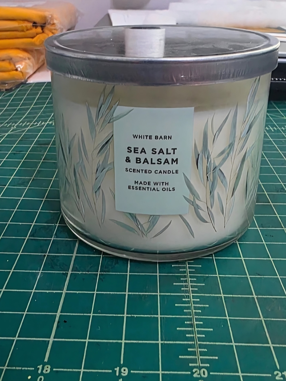 Bath & Body Works White & Green Sea Salt & Balsam Scented Candle